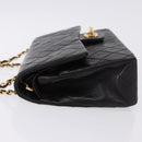 CHANEL Double Flap Chain Matelasse25 Bag Lamb Skin Black Gold CC Auth 191833SAM-5