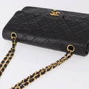 CHANEL Double Flap Chain Matelasse25 Bag Lamb Skin Black Gold CC Auth 191833SAM-6