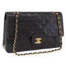 CHANEL Chain Matelasse25 Shoulder Bag Lamb Skin Black Gold CC Auth 191834SAM-1