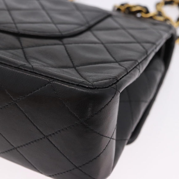 CHANEL Chain Matelasse25 Shoulder Bag Lamb Skin Black Gold CC Auth 191834SAM