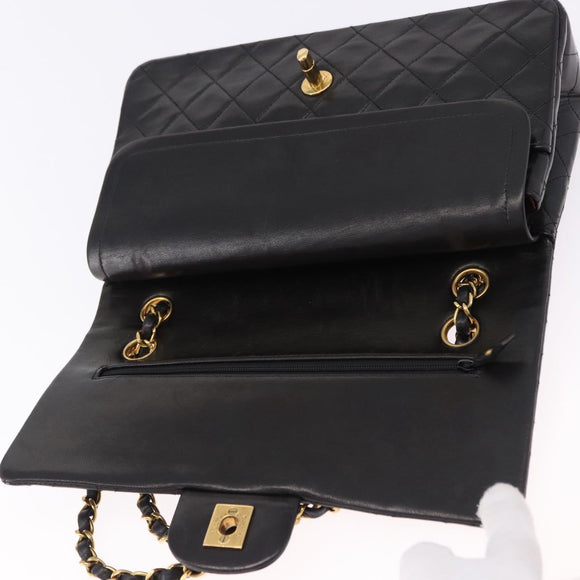 CHANEL Chain Matelasse25 Shoulder Bag Lamb Skin Black Gold CC Auth 191834SAM