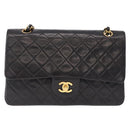CHANEL Chain Matelasse25 Shoulder Bag Lamb Skin Black Gold CC Auth 191834SAM-2