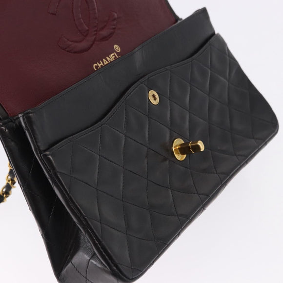 CHANEL Chain Matelasse25 Shoulder Bag Lamb Skin Black Gold CC Auth 191834SAM