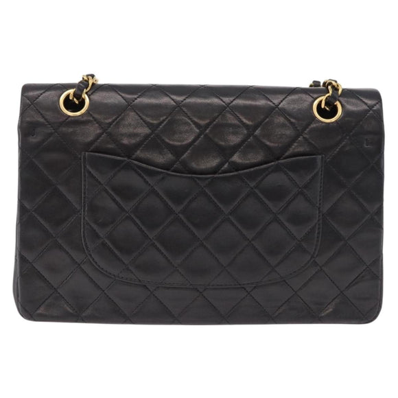 CHANEL Chain Matelasse25 Shoulder Bag Lamb Skin Black Gold CC Auth 191834SAM