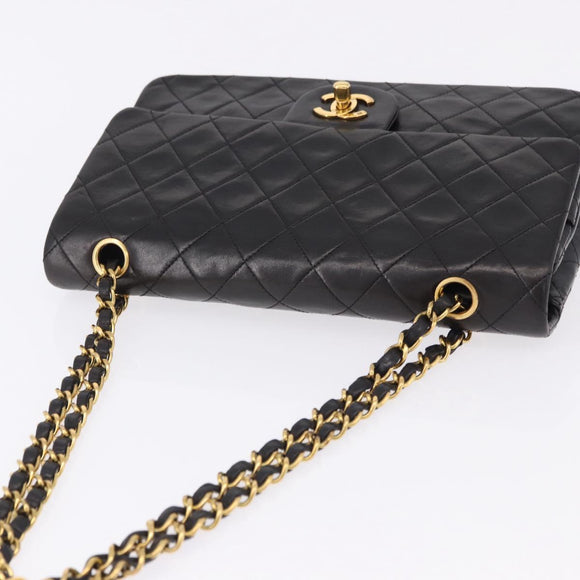 CHANEL Chain Matelasse25 Shoulder Bag Lamb Skin Black Gold CC Auth 191834SAM