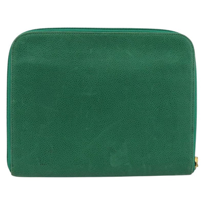 CHANEL COCO Mark Clutch Bag Caviar Skin Green Gold CC Auth 191836A - 0