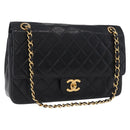 CHANEL Matelasse Chain Shoulder Bag Lamb Skin Black Gold CC Auth 191837M-1
