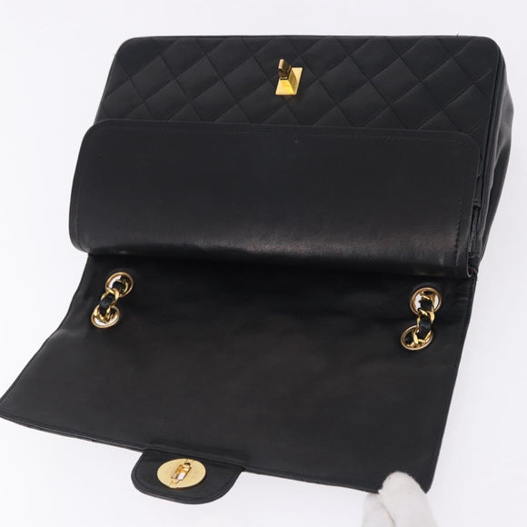 CHANEL Matelasse Chain Shoulder Bag Lamb Skin Black Gold CC Auth 191837M