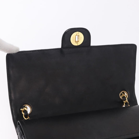 CHANEL Matelasse Chain Shoulder Bag Lamb Skin Black Gold CC Auth 191837M