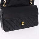 CHANEL Matelasse Chain Shoulder Bag Lamb Skin Black Gold CC Auth 191837M-21