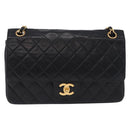 CHANEL Matelasse Chain Shoulder Bag Lamb Skin Black Gold CC Auth 191837M-13
