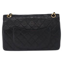 CHANEL Matelasse Chain Shoulder Bag Lamb Skin Black Gold CC Auth 191837M-2
