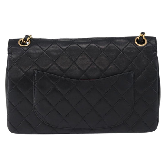 CHANEL Matelasse Chain Shoulder Bag Lamb Skin Black Gold CC Auth 191837M