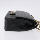 CHANEL Matelasse Chain Shoulder Bag Lamb Skin Black Gold CC Auth 191837M-3