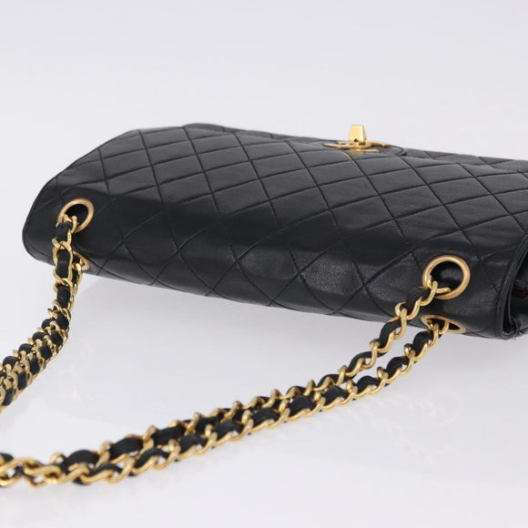 CHANEL Matelasse Chain Shoulder Bag Lamb Skin Black Gold CC Auth 191837M