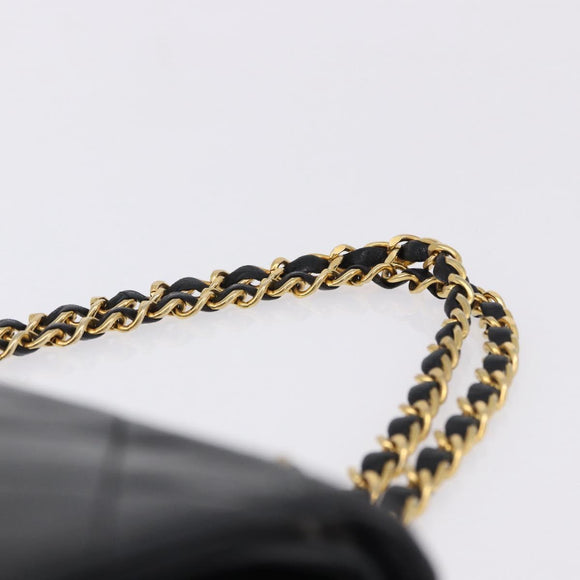 CHANEL Matelasse Chain Shoulder Bag Lamb Skin Black Gold CC Auth 191837M