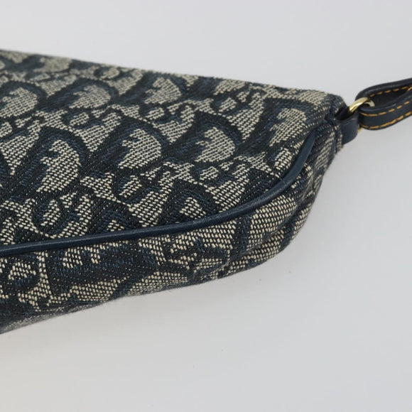 Christian Dior Trotter Canvas Saddle Pouch Navy Gold Auth 191838V