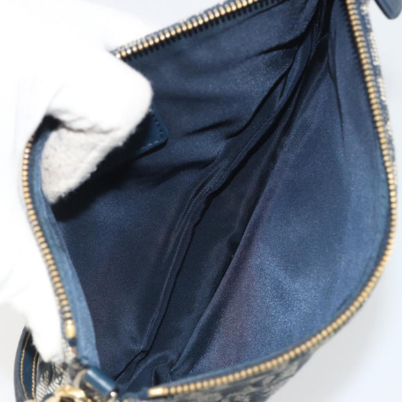 Christian Dior Trotter Canvas Saddle Pouch Navy Gold Auth 191838V