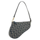 Christian Dior Trotter Canvas Saddle Pouch Navy Gold Auth 191838V-1