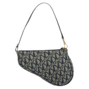 Christian Dior Trotter Canvas Saddle Pouch Navy Gold Auth 191838V-2