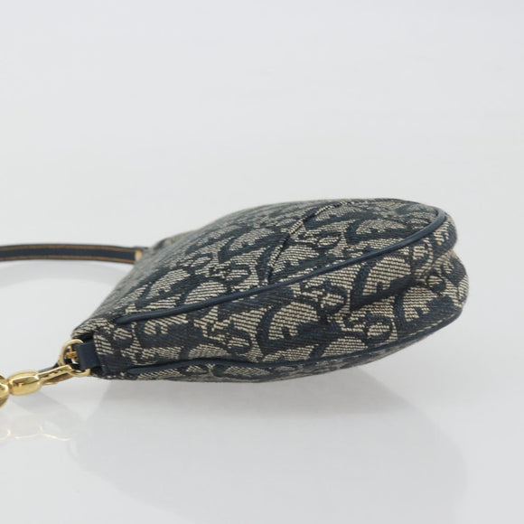 Christian Dior Trotter Canvas Saddle Pouch Navy Gold Auth 191838V