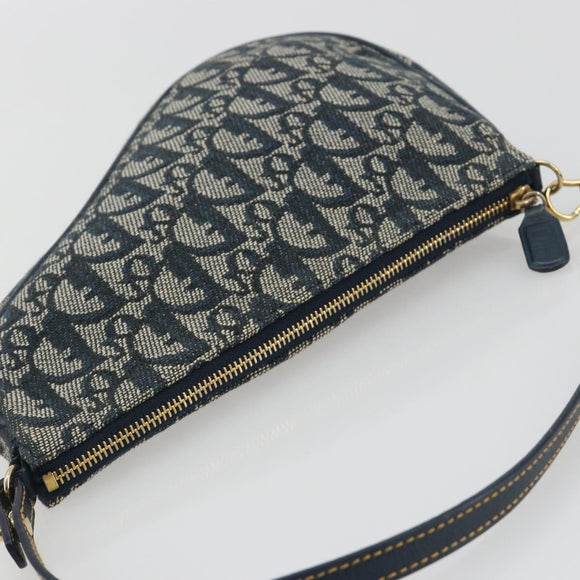 Christian Dior Trotter Canvas Saddle Pouch Navy Gold Auth 191838V