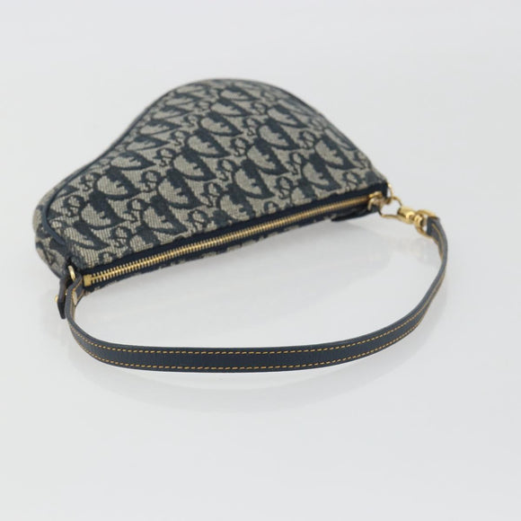 Christian Dior Trotter Canvas Saddle Pouch Navy Gold Auth 191838V