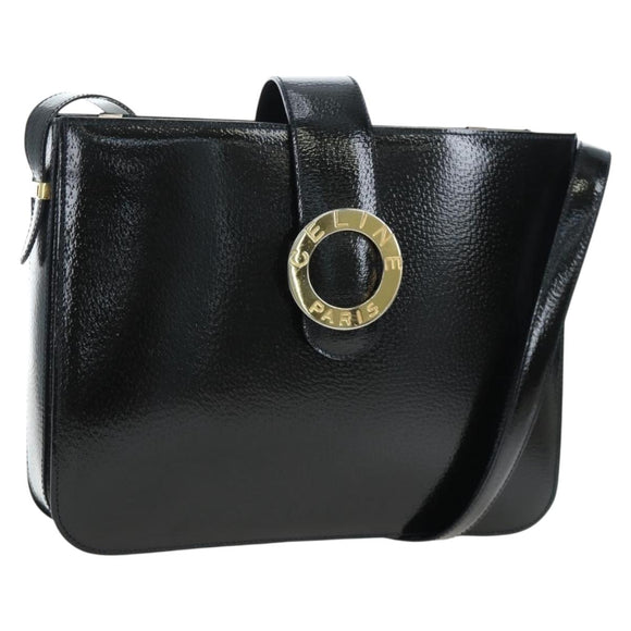 CELINE Shoulder Bag Patent leather Green Gold Auth 191839V