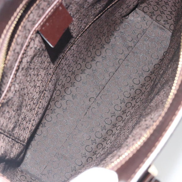 CELINE C Macadam Canvas Hand Bag Leather Dark Brown Gold Auth 191840A
