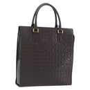 CELINE C Macadam Canvas Hand Bag Leather Dark Brown Gold Auth 191840A-1