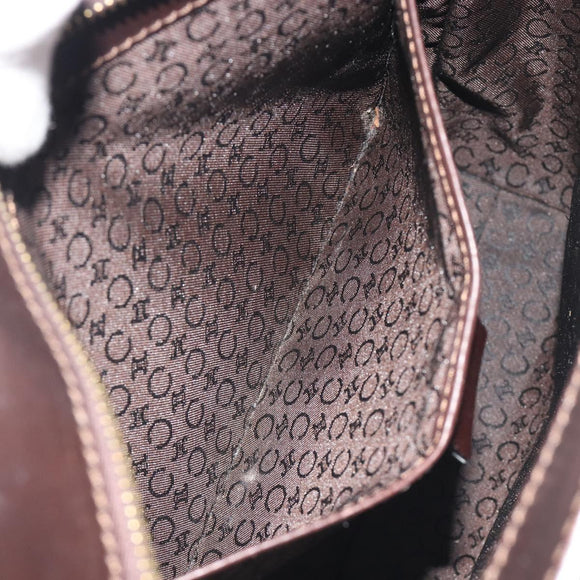 CELINE C Macadam Canvas Hand Bag Leather Dark Brown Gold Auth 191840A