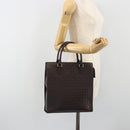 CELINE C Macadam Canvas Hand Bag Leather Dark Brown Gold Auth 191840A-22