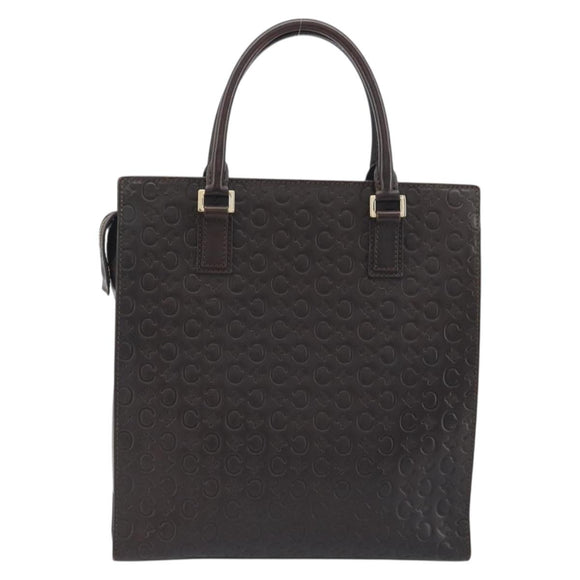 CELINE C Macadam Canvas Hand Bag Leather Dark Brown Gold Auth 191840A