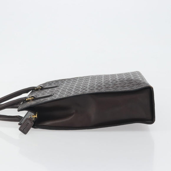 CELINE C Macadam Canvas Hand Bag Leather Dark Brown Gold Auth 191840A