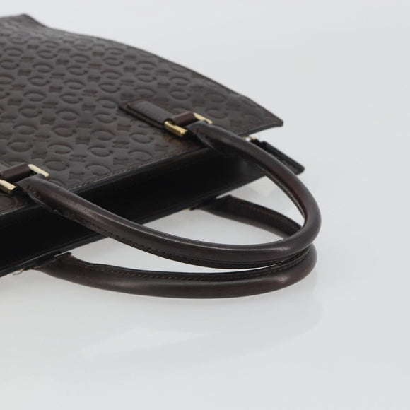 CELINE C Macadam Canvas Hand Bag Leather Dark Brown Gold Auth 191840A