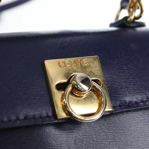 CELINE Hand Bag Leather 2way Purple Gold Auth 191842V