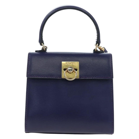 CELINE Hand Bag Leather 2way Purple Gold Auth 191842V