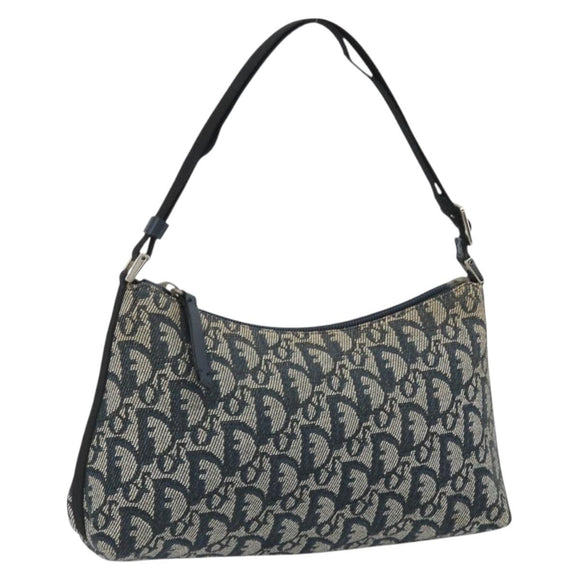 Christian Dior Trotter Canvas Shoulder Bag Navy Silver Auth 191848A