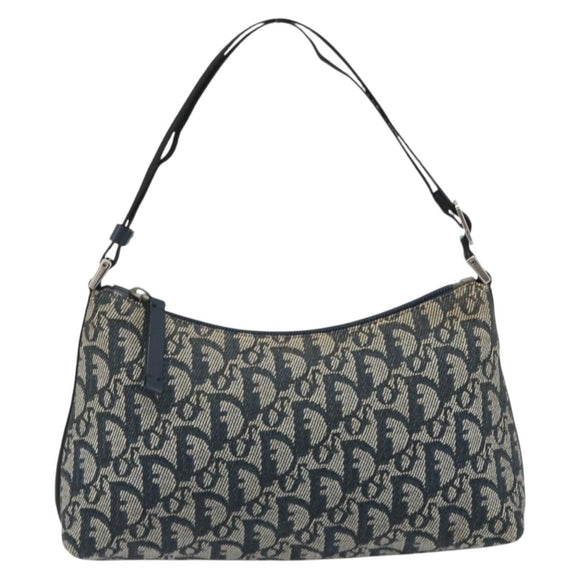 Christian Dior Trotter Canvas Shoulder Bag Navy Silver Auth 191848A