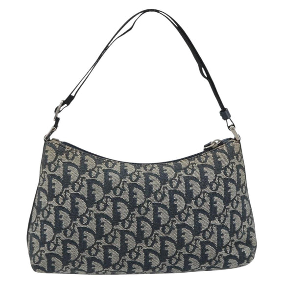 Christian Dior Trotter Canvas Shoulder Bag Navy Silver Auth 191848A