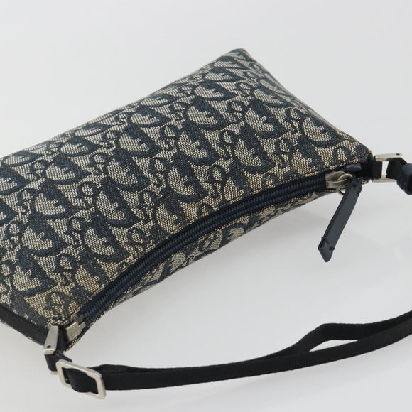 Christian Dior Trotter Canvas Shoulder Bag Navy Silver Auth 191848A