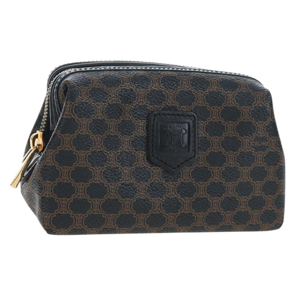 CELINE Macadam Canvas Pouch PVC Leather Black Gold Auth 191852V