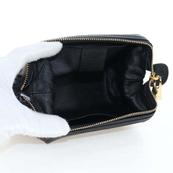 CELINE Macadam Canvas Pouch PVC Leather Black Gold Auth 191852V