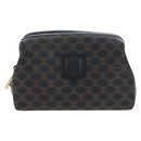 CELINE Macadam Canvas Pouch PVC Leather Black Gold Auth 191852V-2