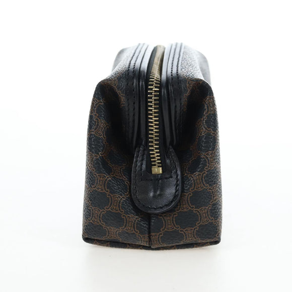 CELINE Macadam Canvas Pouch PVC Leather Black Gold Auth 191852V