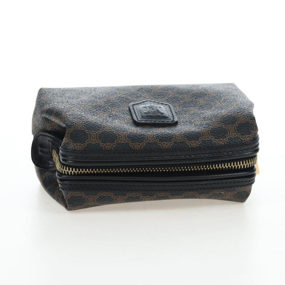 CELINE Macadam Canvas Pouch PVC Leather Black Gold Auth 191852V