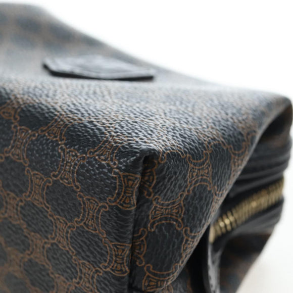 CELINE Macadam Canvas Pouch PVC Leather Black Gold Auth 191852V