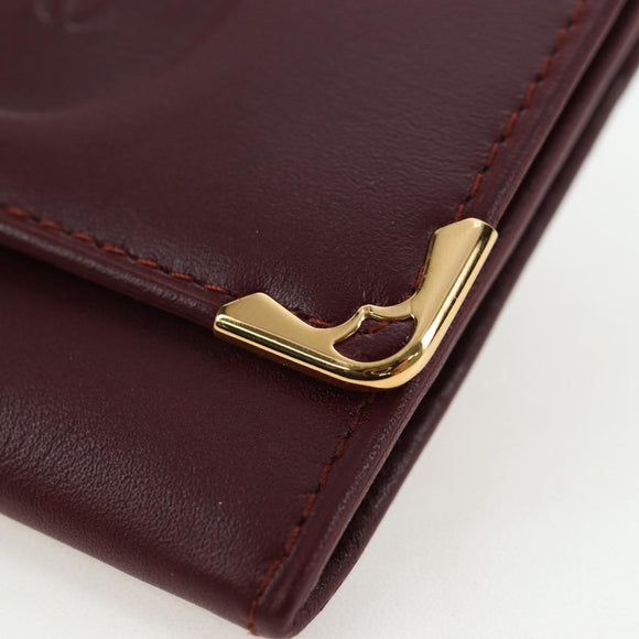CARTIER Must Line Coin Purse Leather Bordeaux Gold Auth 191853V
