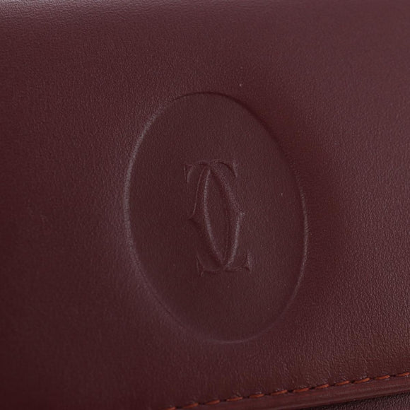 CARTIER Must Line Coin Purse Leather Bordeaux Gold Auth 191853V