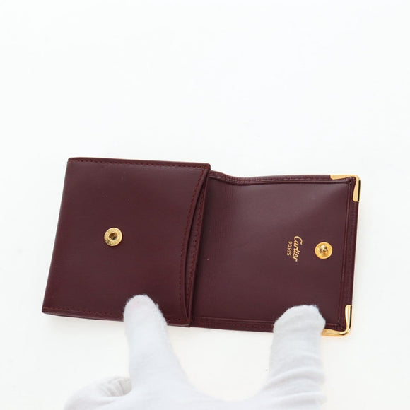 CARTIER Must Line Coin Purse Leather Bordeaux Gold Auth 191853V